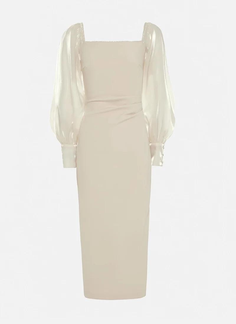 Lichi Sheer-sleeve bodycon midi dress